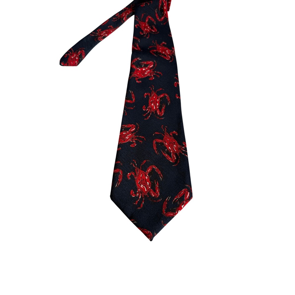 Renaissance Necktie Mens OS Navy Blue Excellent 90s Vintage Crab Nautical Silk